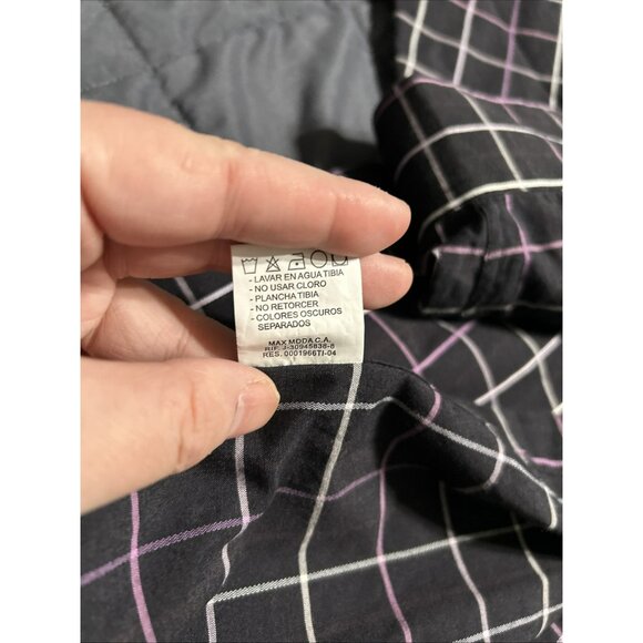 Valentino Men's Casual Black Purple And White Checker Button Down Shirt Size L - Picture 7 of 8